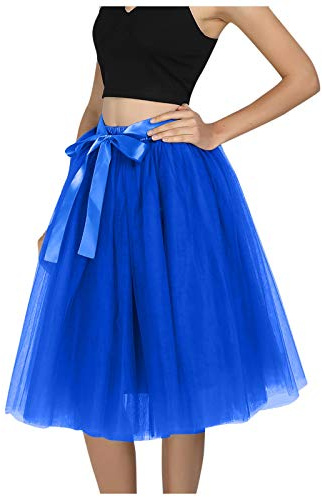 tüllrock Damen blau XXL lang Knielang midi, Damen Tüllrock 50er Rockabilly Petticoat Tutu Unterrock Retro Ballet Tanzrock 3 Lagig Tüll Ballett Tütü Rock Karneval Kostüm Zubehör Cosplay