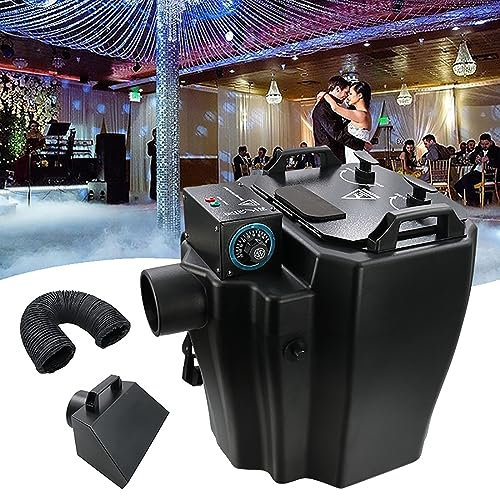 Máquina de hielo seco, máquina de niebla baja, efecto de escenario de DJ, máquina de bajo humo con tubo, temperatura ajustable, área de cobertura de 1614 pies2, nebulizador de escenario for interiores