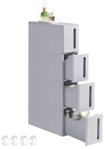 SONGMICS Nischenregal mit Rollen, 4 Schubladen, 17,3 x 45,2 x 84 cm