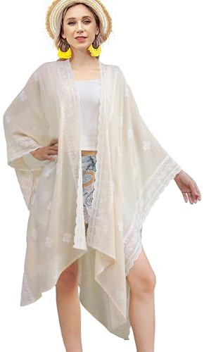 Shmily Girl Badeanzug-Überzüge mit Blumenstickerei für Damen, Strand-Kimono, Badeanzug-Überzug