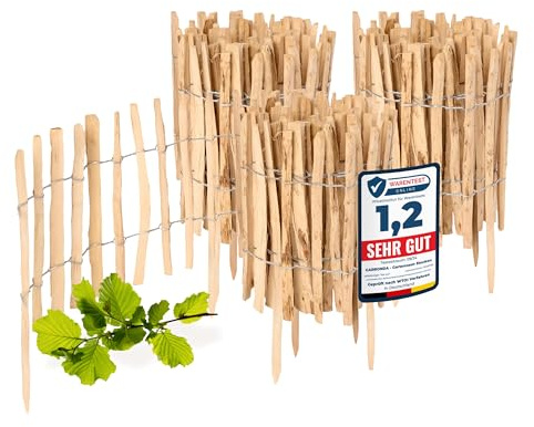 Garronda Cloture Jardin Exterieur à Planter en noisetier, clôture Jardin, clôture Bois, Bordure en Bois, ganivelle de Potager Exterieur GD-0156 Lot de 3 (Écart des Lattes: 3-5 cm, 35 cm x 5m)