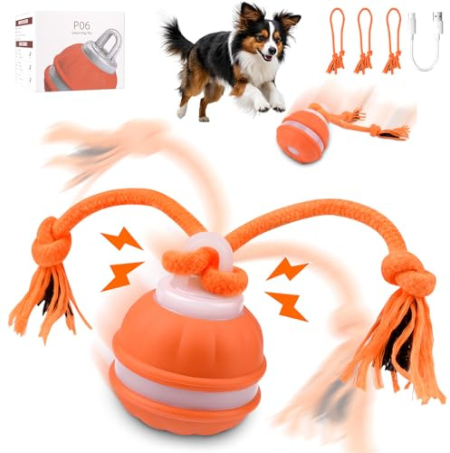 Interaktives Hundespielzeug, Hundespielzeug Unzerstörbar, Interaktiver Spielball für Hunde, Hundeball Elektrisch Ball mit Schwanz 3 Spielmodi 3 Kauschnüren USB, Intelligentes Hundespielzeug Ball(Orang