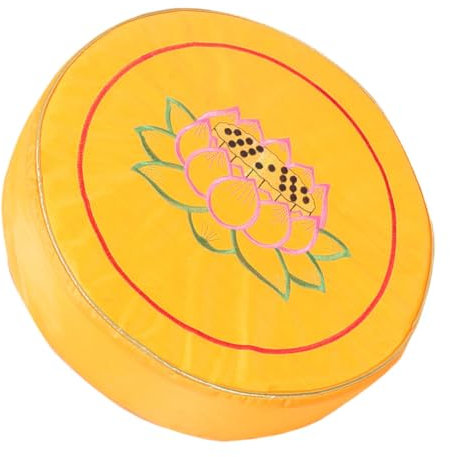 SOLUSTRE Rundes Meditationskissen mit Komfortablem Polsterungserlebnis und Lotusmuster Gelbes Bodenkissen aus Stoff für Zuhause und Tempel Multifunktionales Design