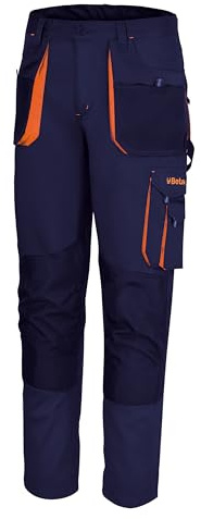 BETA - Pantaloni da Lavoro Leggeri Multitasche Blu in Cotone Poliestere con Tasche Porta Ginocchiere, Pantaloni Professionali Officina e Manutenzione,Taglia 5XL 7860B