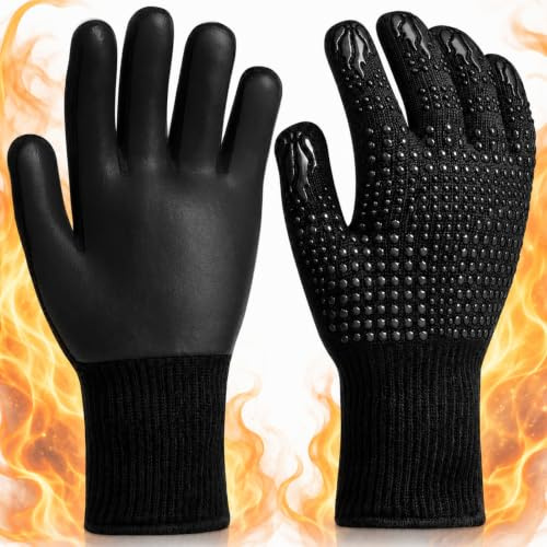 FITFETS Grillhandschuhe (Hitzebeständig), Ofenhandschuhe, rutschfeste Silikon - Feuerfeste Handschuhe, BBQ Handschuhe, Küchenkochhandschuhe