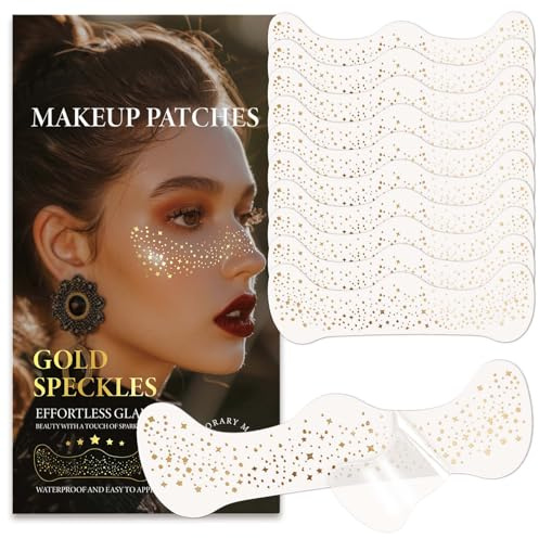 Clawrex Glitzertattoos Sommersprossen, 10 Stück Goldene Glitzer Sommersprossen Tattoo, Wasserfestes Freckle Stick, Temporäre Tattoos, Party Zubehör, Glänzendes Goldfolien Gesicht Make-up (QBT-015)