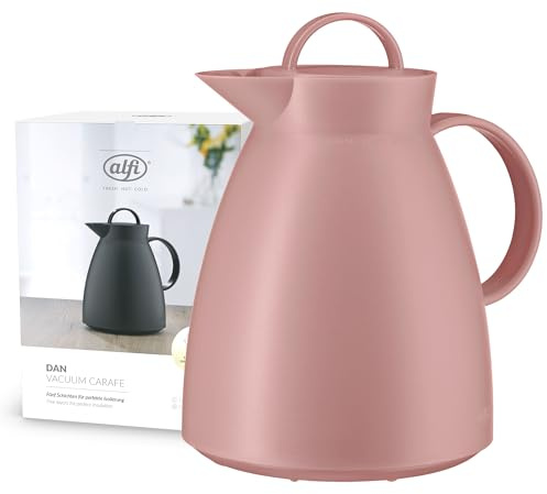 alfi DAN Isolierkanne 1,00 l, 12 h heiß, Hartglaseinsatz, ash rose | 24h kalt, Thermoskanne für Kaffee & Tee, mit absolut dichter Drehverschluss, rosa