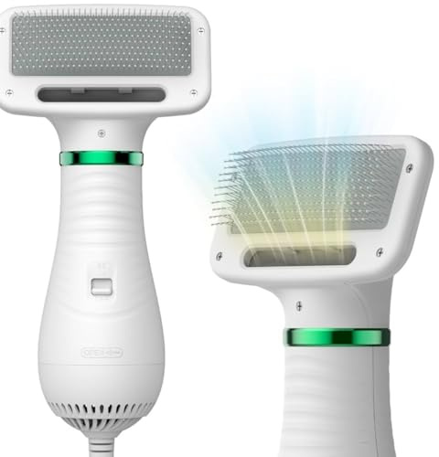 2-in-1 Dog Grooming Hair Dryer with Brush | Portable Pet Blow Dryer, Quiet & Adjustable Temperature | Ideal for Small & Medium Dogs and Cats
