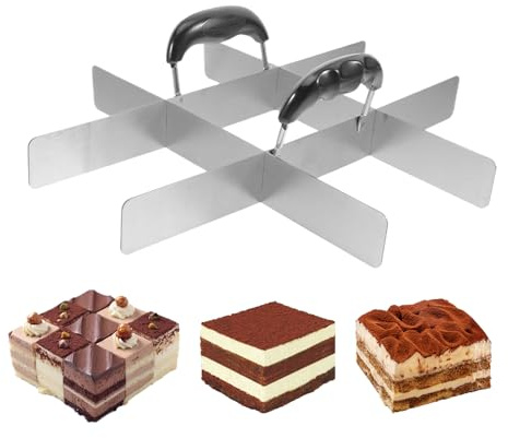 Cortadora de pastel genérica para partes iguales - Divisor de pastel cuadrado de acero inoxidable con asa | Utensilios de cocina Comedor - Cumpleaños Amigos