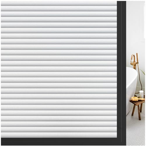rabbitgoo Window Privacy Film Frosted Glass Film for Bathroom, Non Adhesive Static Cling Removable Window Sticker for Glass Door, Anti-UV Opaque Coverings, Blinds Pattern 0.79 Wide, 17.5 x 78.7