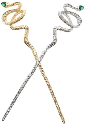 IWOWHERO Hair Decoration Smooth Rhinestone Surface Zinc with Alloy Chinese 2pcs Sticks Snake Shape Hair Accessories Elegant Hairpins Valentine's Day Updo for Party