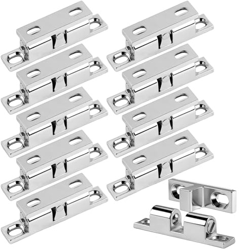 10 Piezas Doble Bola Pestillos de Armario con 40 Tornillos, 43 mm Pestillos para Muebles Doble Rodillo Gabinete Pestillo Puerta para Puerta de Armario Muebles Baño Cerradura de Capturas(Plata)
