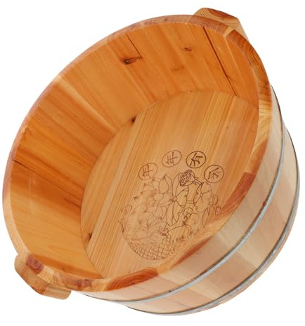 DECORNIJIA Bassin Bois pour Bois Massant Profond Bac de Trempage Portable et Léger pour Bain Domicile Bassin de Pédicure Ergonomique pour Relaxation et Circulation