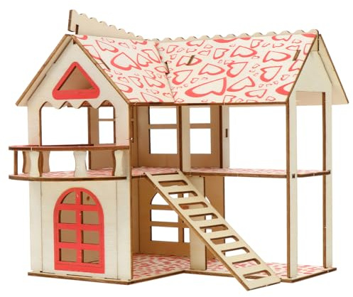 HIAKDOFT Château pour Hamster Plateforme en Bois Naturel, Maison à Deux Étages Petite Taille, Jouet De Jeu pour Cage, Espace De Repos pour Petits Rongeurs