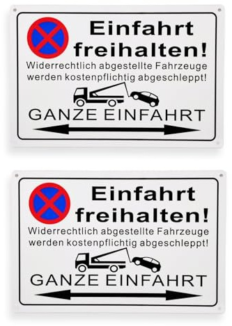 2 Stück Parken Verboten Schild,30x20cm, Warnschild Aluminium, Inkl. 4 Bohrlöcher Abgerundete Ecken Hinweisschild, Das Zuwiderhandelnde Fahrzeug Wird Auf Kosten Des Eigentümers Abgeschleppt!