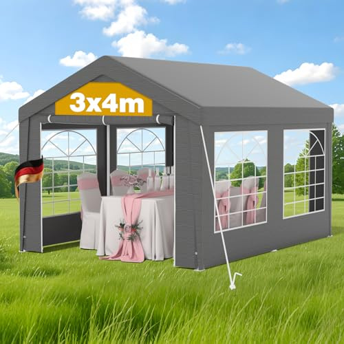 Pavillon Winterfest – Wasserdichtes & stabiles Gartenzelt mit Fenstern, schweres Partyzelt für Hochzeit, Feier, Hausparty – Winddichtes Festzelt für den Winter, (grau, 3x4m)