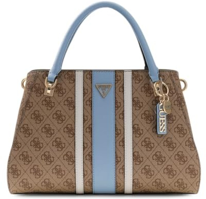 GUESS Handtasche Umhängetasche Noelle II Luxury Satchel Latte Logo/Light Blue hellbraun