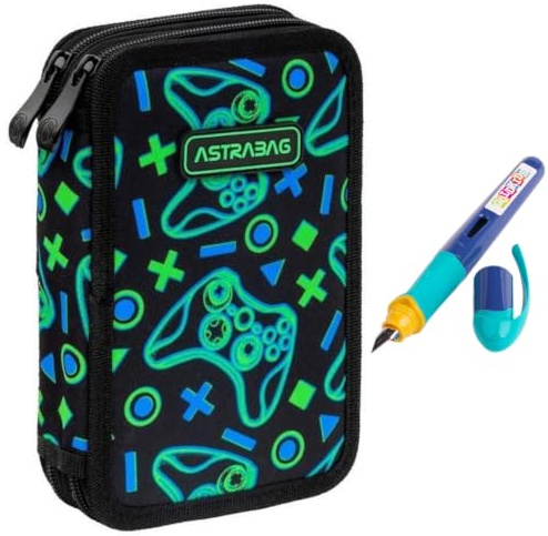 Goldkids - Federmäppchen 2 Fächer - Mäppchen für Mädchen und Jungen - Federmappe 2-Fach Federtasche Gefüllte Schüleretui Schulmäppchen und Füller - Game