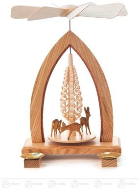 Rudolphs Schatzkiste Pyramide mit Rehen, für Kerzen d=14mm Breite x Höhe x Tiefe 19 cmx25 cmx19 cm NEU Erzgebirge Tischpyramide Weihnachtspyramide