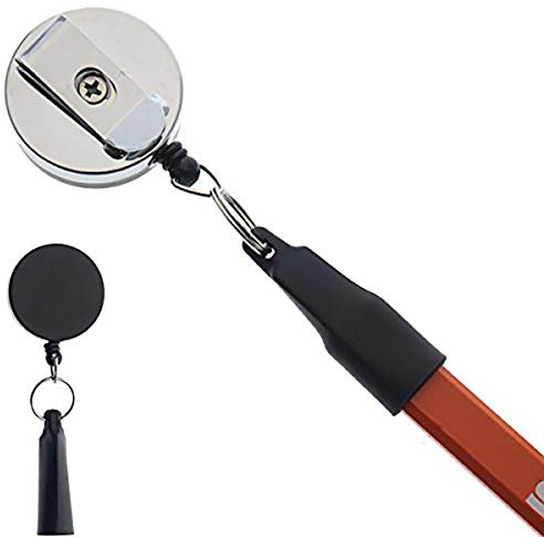 2 Pack - Heavy Duty Retractable Pull Pen Holder - Ideal for Markers & Carpenter Pencils - Nylon Cable, Self Retracting Reel & Tight Metal Belt Clip Retractable Carpenter Pencil Holder by Reel-N-Rite