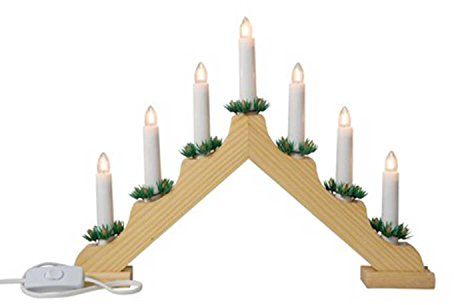 SHATCHI Traditional Wooden Pre-Lit Natural Candle Bridge Light 7 Candles Bulbs Mains Window Christmas Tree Home Office Desk Light Holiday Xmas Festive Decoration