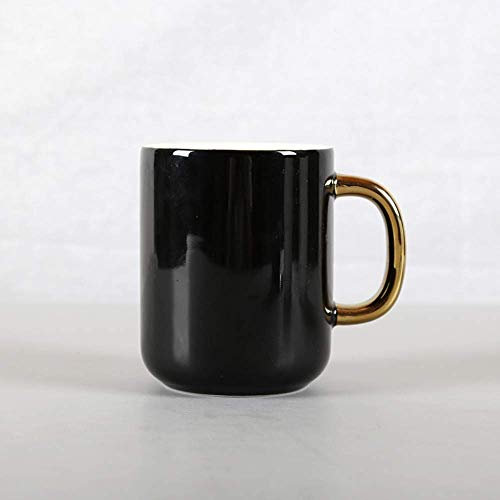 MU Tazza in ceramica in lamiera con coperchio a cucchiaio Manico in oro Regalo Tazza da caffè in bianco e nero Tazza da uomo e donna,D