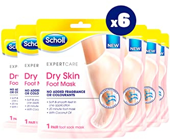 Scholl ExpertCare Dry Skin Foot Mask - Nourishing Foot Mask with Coconut Oil, Urea, and Shea Butter - 24-Hour Moisture for Dry Foot Skin - 6 Pairs of Foot Mask Socks, One Size