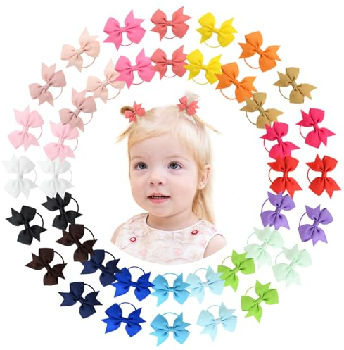 40pcs 2 Zoll Baby Mädchen Haarschleifen Haargummis Elastisches Stirnband Pferdeschwanzhalter Haarband Haarschmuck für Kinder Kleinkinder