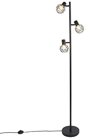 Qazqa - Modern Design Stehleuchte I Stehlampe I Standleuchte I Lampe I Leuchte schwarz 3-Licht verstellbar - Mesh I Wohnzimmer I Schlafzimmer - Stahl Länglich - LED geeignet E14