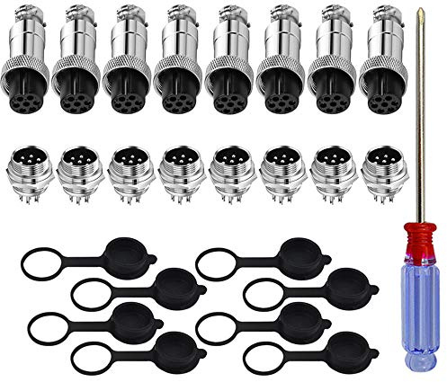QitinDasen 8 Set GX12 7-Pin Aviazione Spina Connettore, 5A 12mm Maschio Femmina Metallo Aviazione Spina Connettore, con Gomma Berretto e Cacciavite a Croce