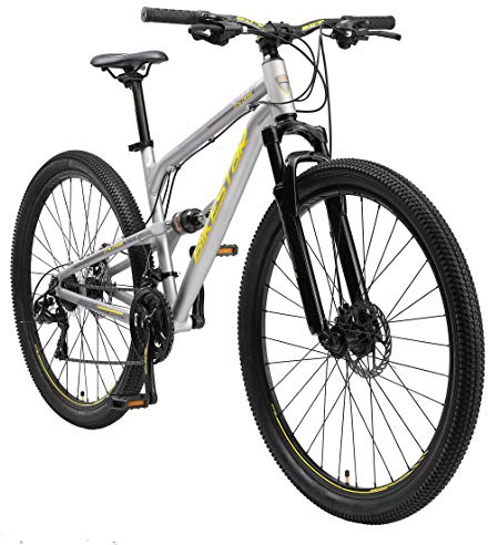 BIKESTAR Fully Aluminium Mountainbike Shimano 21 Gang Schaltung, Scheibenbremse 29 Zoll Reifen | 17.5 Zoll Rahmen Alu MTB Vollgefedert | Grau