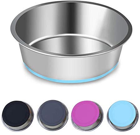 SUOXU Thick Stainless Steel Dog & Cat Plate Bowls, Non-slip Silicone Bases - Puppy & Cat Feeder & Water Bowls (S-14cm)
