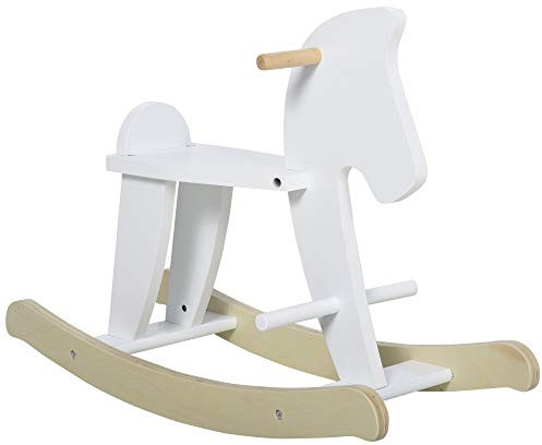 HOMCOM Caballo balancín para niños de 1 a 3 años, diseño clásico de madera con asas y reposapiés, 68x26.5x48cm, blanco