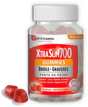 Forté Pharma - XtraSlim 700 Gummies sans sucres ajoutés - Minceur Perte de poids, Bruleur de graisse - Guarana, Wakamé, Curcuma, Chrome, Cassis - 60 gommes, 15 jours