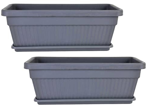 Serinova Jardinera Balcón, Maceta Rectangular 46 cm Largo Set 2 Unidades, 9 litros, Macetero (Antracita)