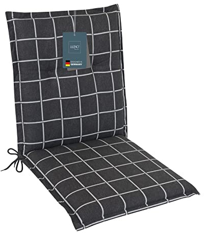 LILENO HOME Gartenstuhl Auflagen als [1er Set - Niedriglehner] in | Yacht-Karo Anthrazit - bequeme Liegen als Sitzauflagen für Gartenmöbel - Stuhlkissen für Gartenstühle und Klappstühle