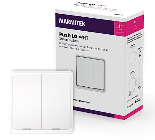 Interruptor Inteligente Zigbee - Marmitek Push LO WHT - Compatible con Home Assistant - MQTT - Botón Zigbee 3.0 - Switch de pared WiFi inteligente - Interruptores para encender sus luces Tuya - Blanco