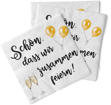 Sovie Einmalservietten Schön, dass wir zusammen feiern/Sekt 100 Stück - 33 x 33 cm - Strapazierfähig, Saugstark - Servietten Geburtstag & Weihnachten
