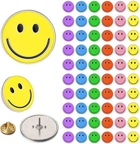 60 Pack Happy Face Lapel Pins Bulk Cute Smile Enamel Pinback Buttons Funny Teacher Pins for Students Kids Clothes Backpacks Decoration