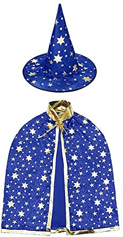 RUISCHENTONG Kinder Halloween Kostüm, Hexe Zauberer Umhang mit Hut für Kinder, für Halloween-Kostümpartys, Cosplay, Bühnenauftritte, Kostümzubehör (Blau)