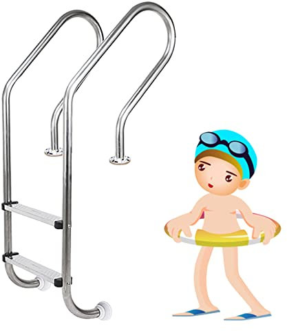 IBOWZ Rail de Piscine Main Courante de Piscine Échelle de Piscine en Acier Inoxydable à 2 marches | Système d'entrée et de Sortie pour piscines enterrées,Rail de Piscine intérieure/extérieure,Mont
