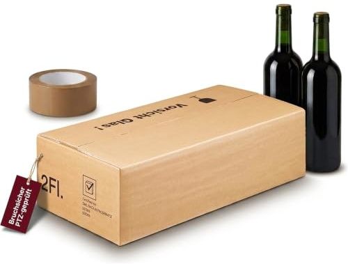 KK Verpackungen Flaschenversandkarton 2er | 25 Stück, 400x200x110 mm | DHL PTZ postgeprüft | 100% recyclebar ökologisch | Für Flaschen Geschenkkartons Holzkisten