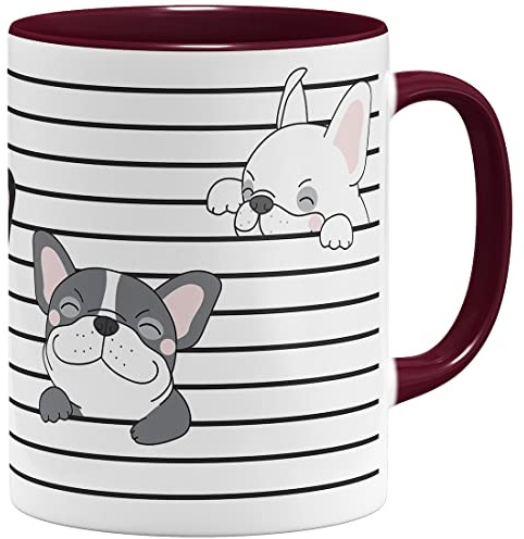 OM3® süße Kaffeetasse mit French Bulldog Kaffee-Tasse mit Hundemotiv Hund Französische Bulldogge | Keramik Becher | 11oz 325ml | Rundumdruck | Bordeaux