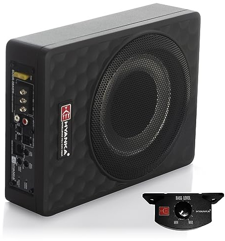 H YANKA SODA-08ASW 400W 8 Inch Compact Underseat Car Subwoofer with Built-in Amp, Slim Powered Subwoofer for Car/Truck/Jeep Audio | Compact slim subwoofer with built-in amplifier for car, truck, and Jeep audio systems.