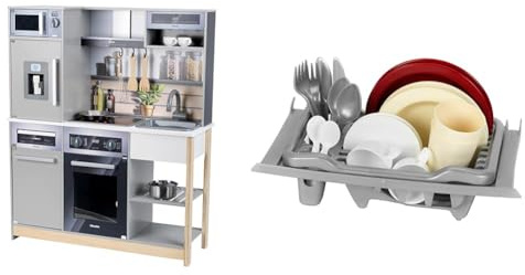 Theo Klein 7194 Miele Family Küche I Holzküche mit Küchengeräten I Herd inkl. Licht-und Soundfunktion & 9008 Besteckkorb I Ergänzung für Spielküchen I Besteck, ESS-Geschirr und Kaffee-Set