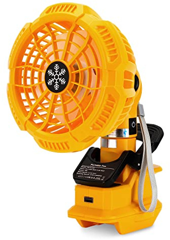 Ventilatore portatile con grande clip, compatibile con la batteria al litio Dewalt 18 V, 54 V, ventilatore da tavolo alimentato a batteria con 3 impostazioni di velocità (la batteria non è inclusa)