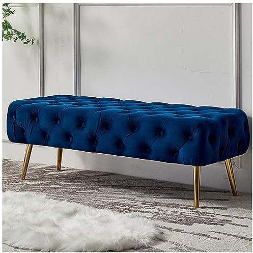 ZORZA Samt Sitzbank Sitzhocker Flur Bettbank Polsterbank Schuhbank mit Metallbeinen Moderne Hockerbank mit Aufwendiger Knopfheftung für Schlafzimmer/Wohnzimmer/Flur,I