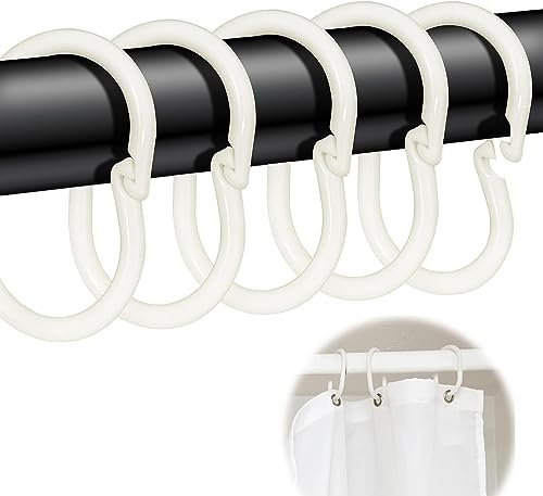 YKKJ 50 Pezzi Ganci per Tende da Doccia in Plastica，Anelli Tenda Doccia Plastica，per Aste Doccia e Finestre del Bagno.Bianco（5.2cmX7.6cm）
