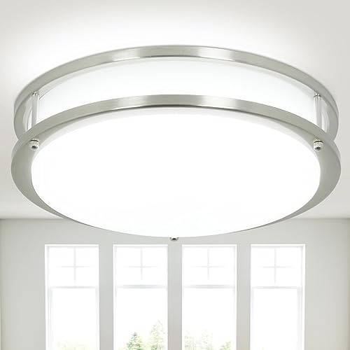 Depuley LED Deckenleuchte Modern,Silber Deckenlampe Wohnzimmer, Deckenleuchte Dimmbar 32W, 3000K-6000K, 2400LM, Deckenlampe Rund für Bad Flur Schlafzimmer Wohnzimmer Balkon Keller - Ø 34 CM