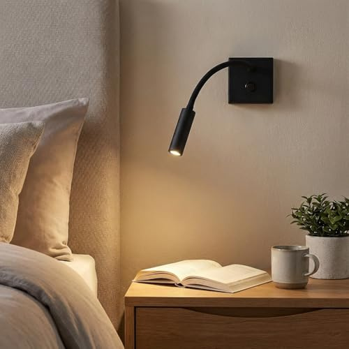 BARCELONA LED Wandlampe LED Schwarz für Lesen Hale 3W, Warmweiß 2800K, Flexibler Verstellbarer Arm, Moderner Minimalistischer und Klassischer Stil, Lesekomfort, Schlafzimmer, Treppen, Restaurant